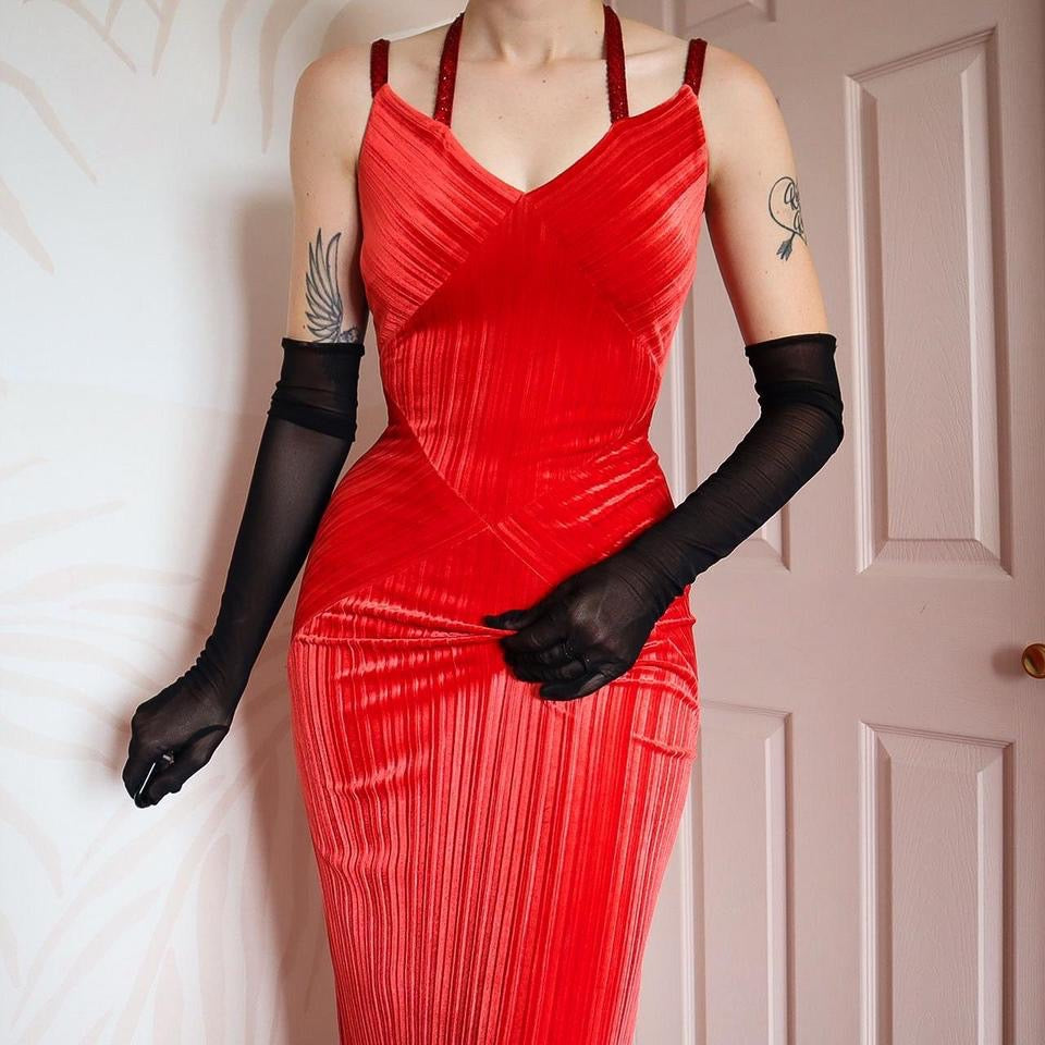 After Six red velvet evening dress UK 12