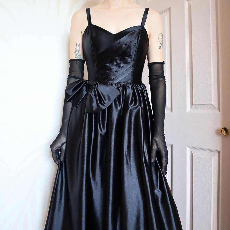 C&A black silky a-line evening dress UK 10