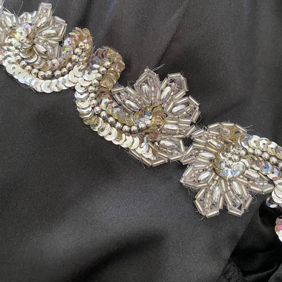 Vintage Zum Zum black satin halter-neck evening gown UK 14