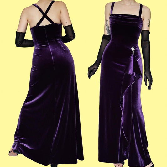 Purple velvet stretch evening dress uk 18