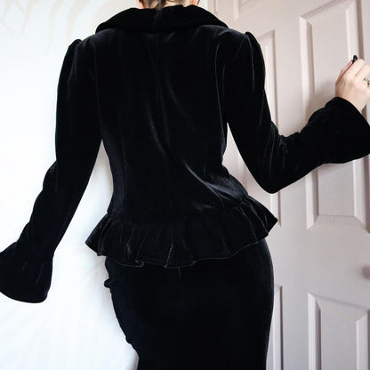 Black velvet ruffle evening jacket UK 10-12