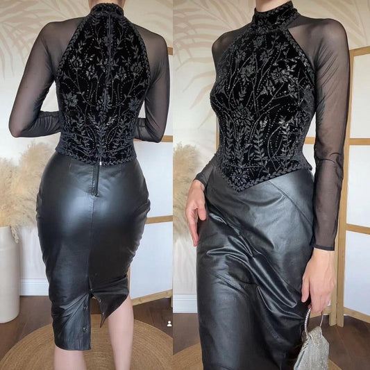 Tadashi black stretch long sleeve top uk 12