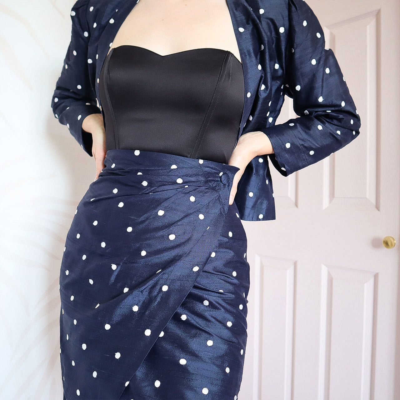 Polka dot Patsy Seddon 100% silk 2 piece UK 8