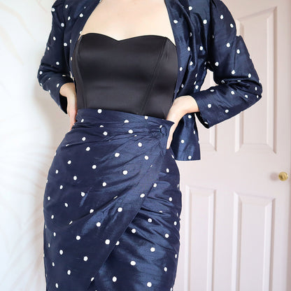 Polka dot Patsy Seddon 100% silk 2 piece UK 8