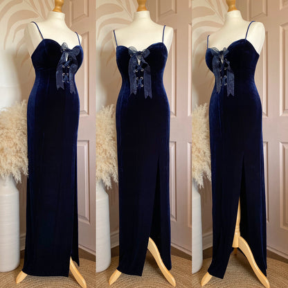 Bernshaw navy velvet stretch evening dress uk 14