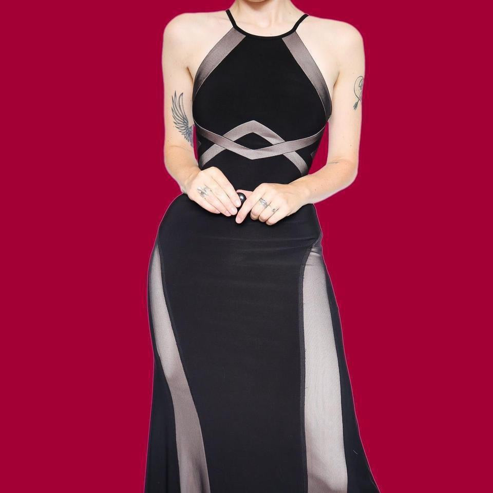 Morgan & Co black & tan stretch evening dress UK 10