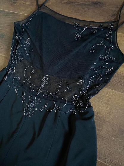 Black Dave & Johnny sheer beaded evening dress uk 8