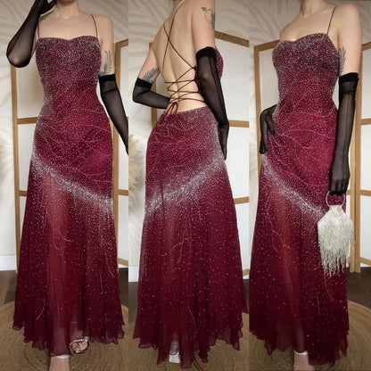 Burgundy vintage 100% silk beaded evening dress uk 14