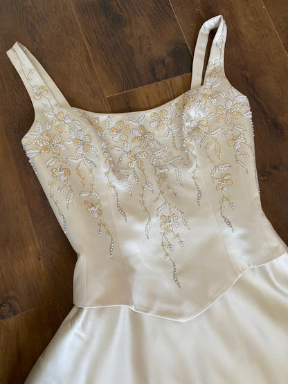 Champagne Benjamin Roberts wedding dress with detachable train uk 12-14