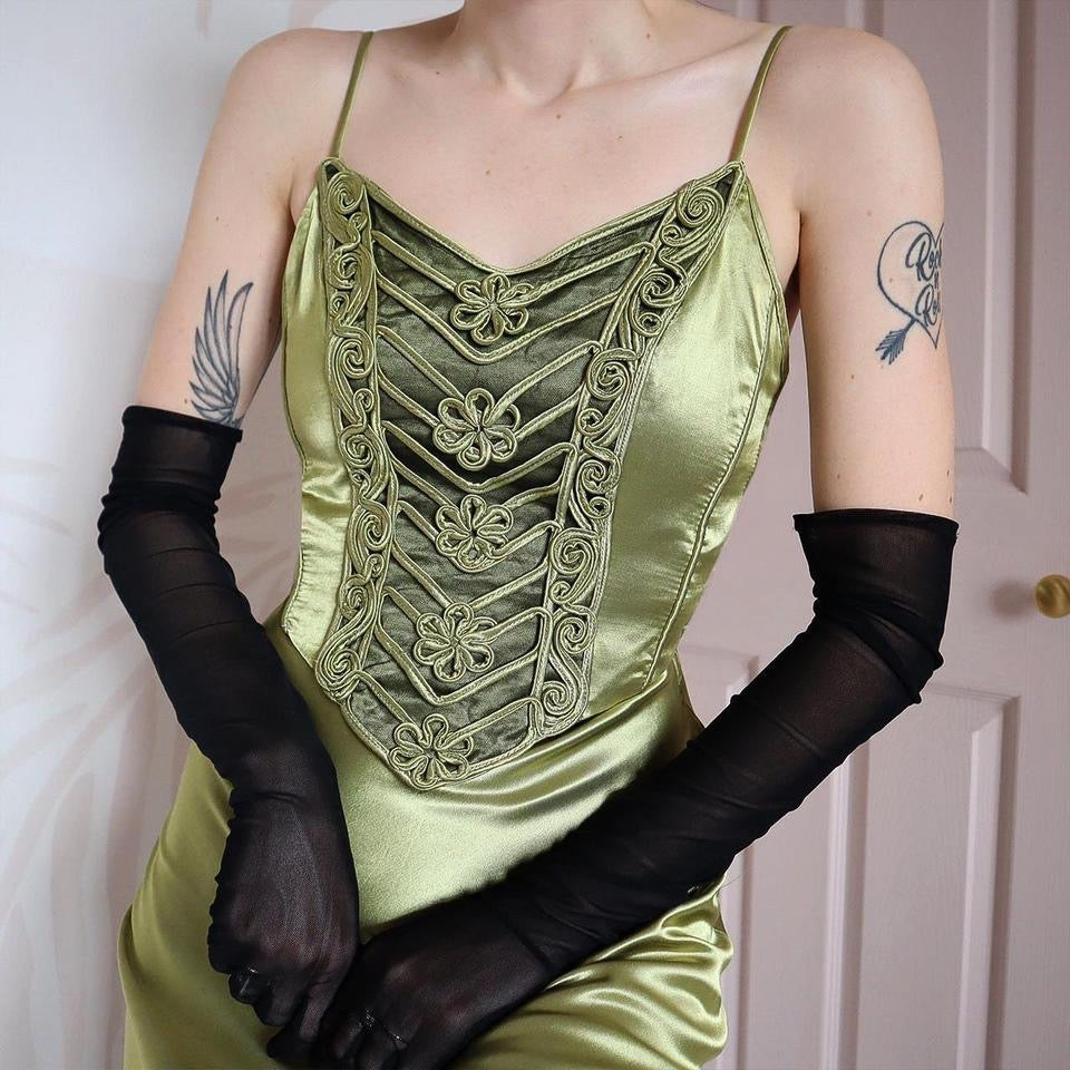 YVE London green satin evening gown UK 8