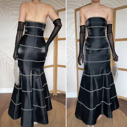 Yve London black strapless fishtail gown UK 10