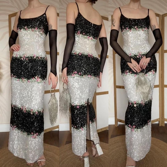 Gia Scala silk black & white sequin evening dress UK 12