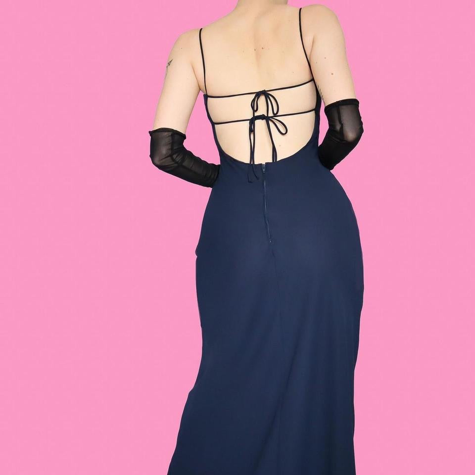 Morgan & Co navy open back evening dress UK 10