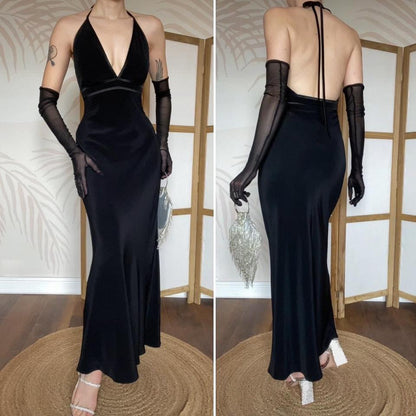 Black halter neck evening dress UK 12