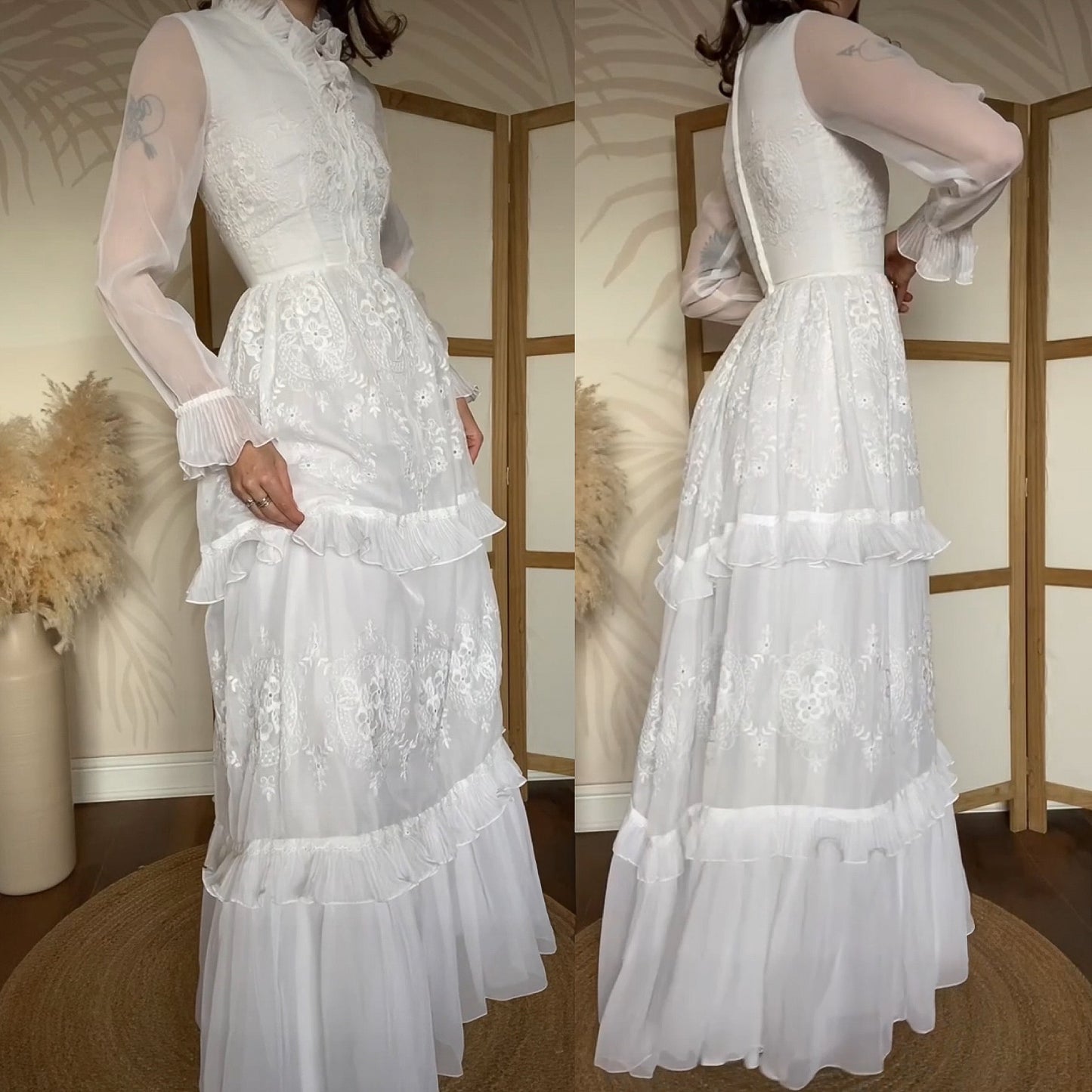 Beautiful white embroidered long sleeve wedding dress uk 6-8