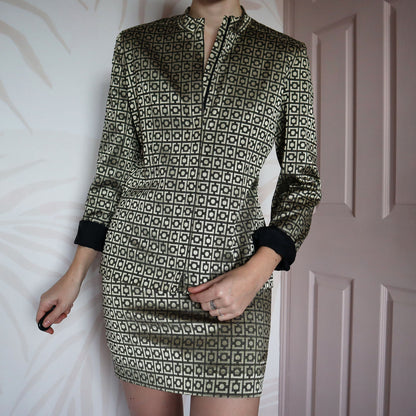 Gold print 2-piece skirt/jacket suit set UK 10