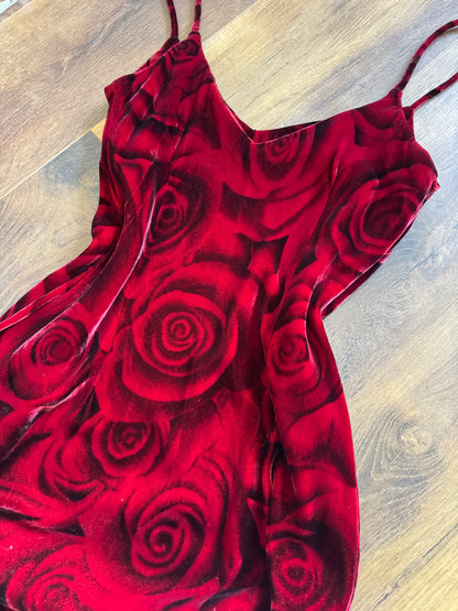 Silk blend rose print velvet slip dress uk 8
