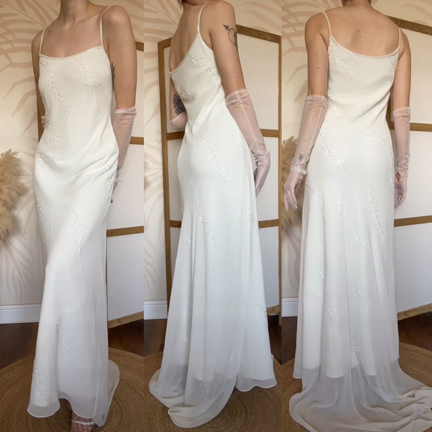 Ivory chiffon beaded wedding dress uk 14