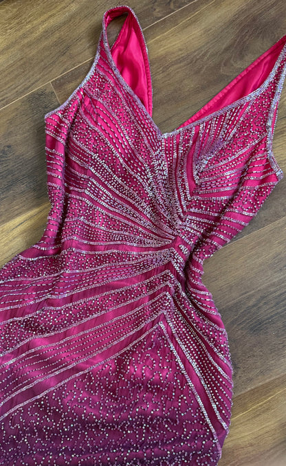 100% silk pink beaded evening dress uk 10