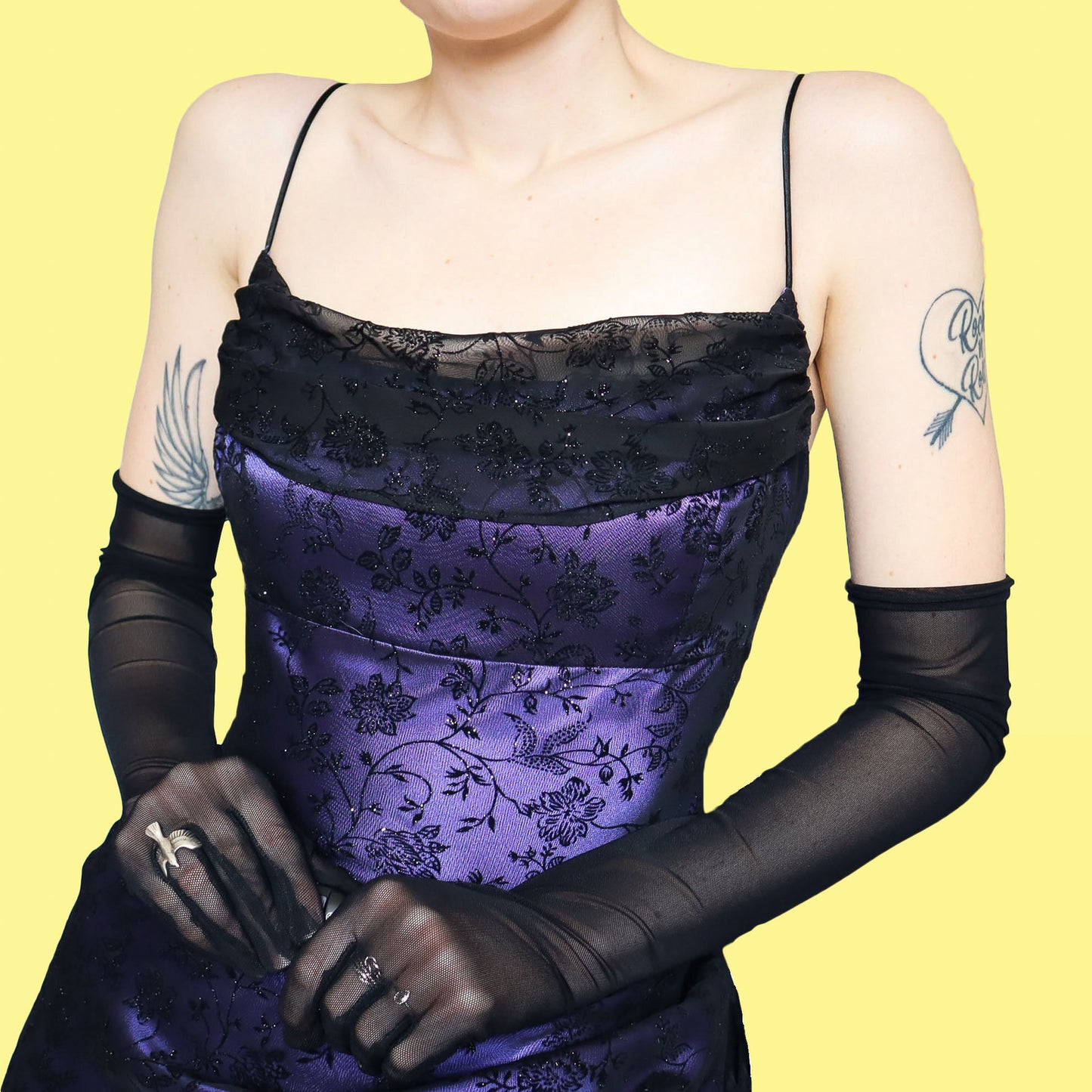 Purple glittery floral evening gown UK 14