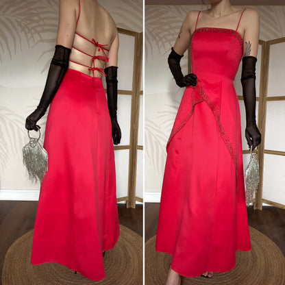 Beautiful Morgan & Co red a line beaded evening dress UK 10