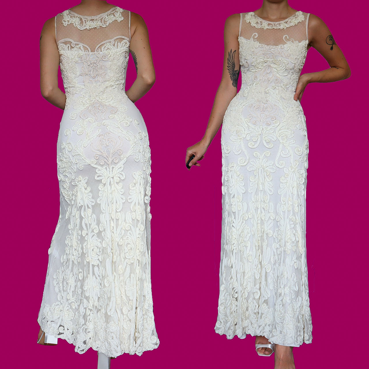 Off white lace stretch wedding dress UK 10