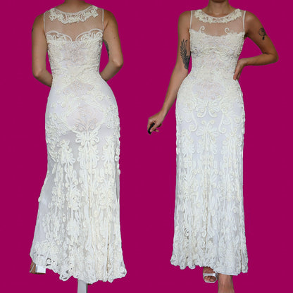 Off white lace stretch wedding dress UK 10