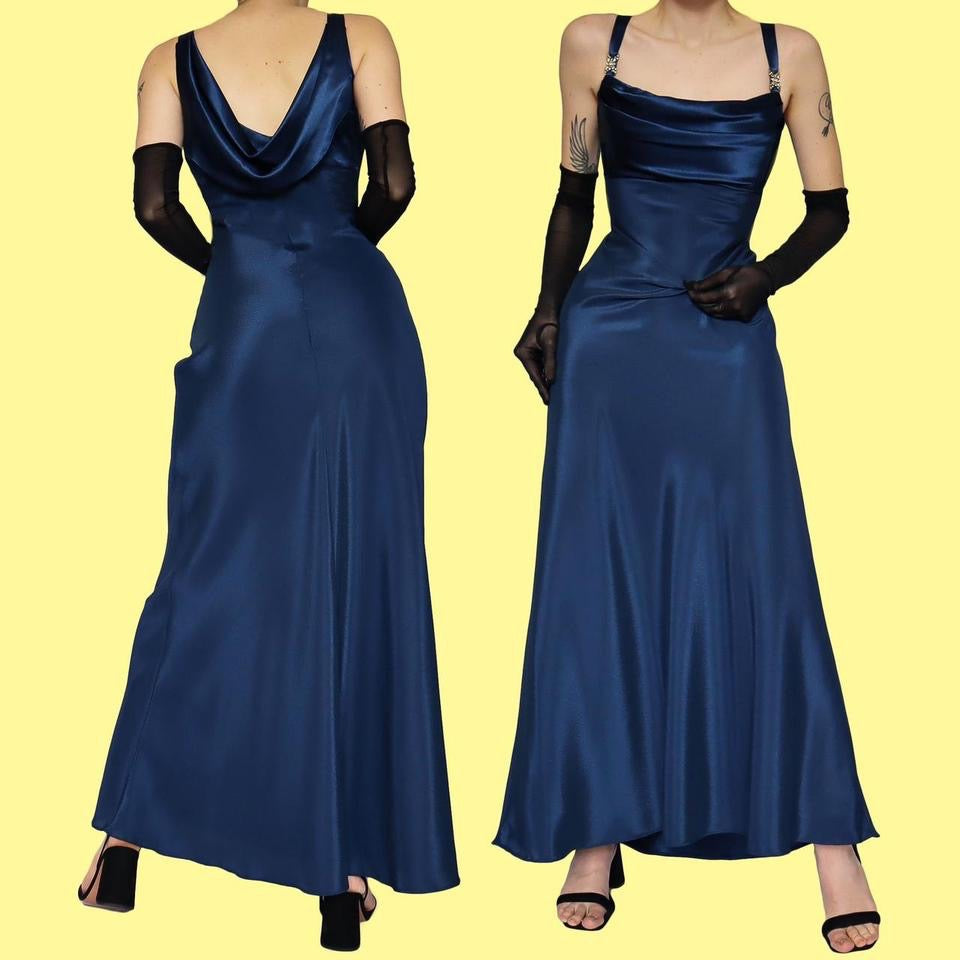 Navy YVE London evening dress & shawl UK 16