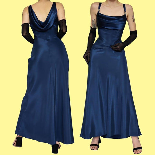 Navy YVE London evening dress & shawl UK 16