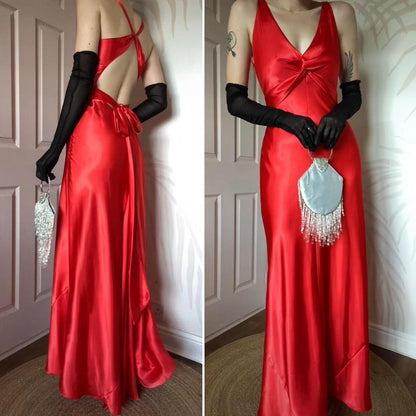 Orangey red satin evening gown UK 10