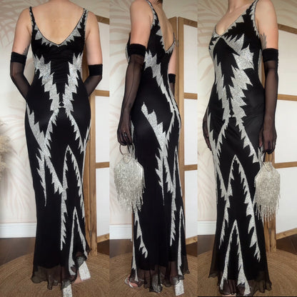 Black & white beaded evening dress uk 10