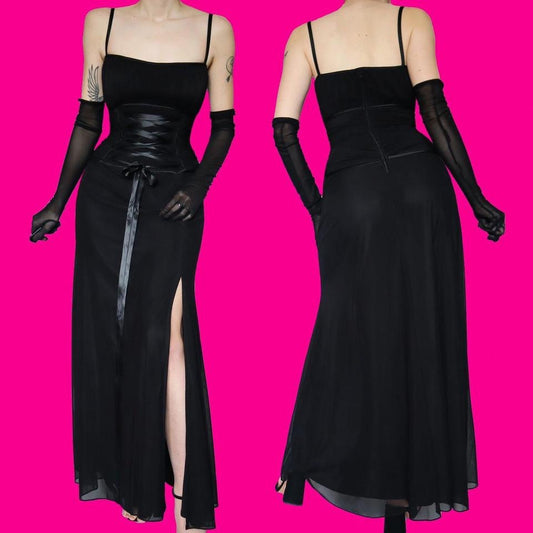 Black Tadashi lace up evening gown UK 10