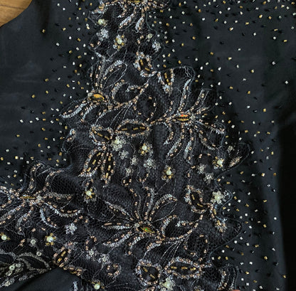 100% silk beaded lace black dress UK 10-12