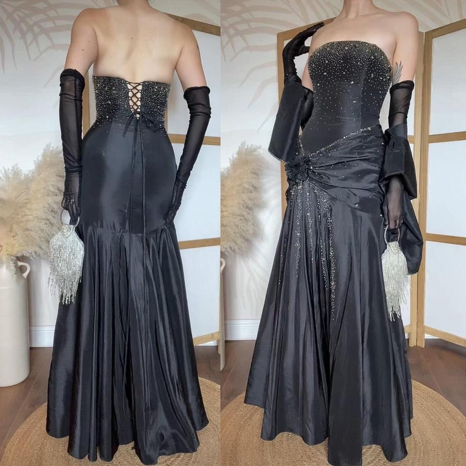 Black strapless beaded prom dress & shawl uk 12