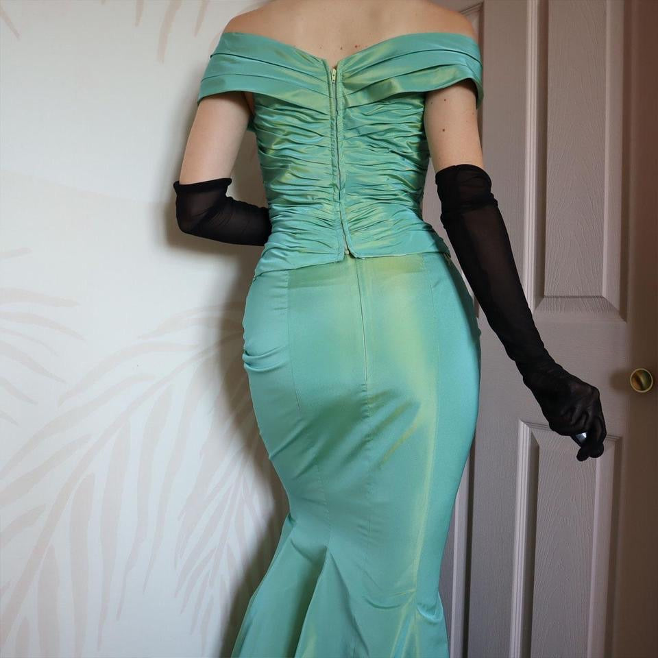 John Charles designer vintage iridescent green 2 piece UK 10