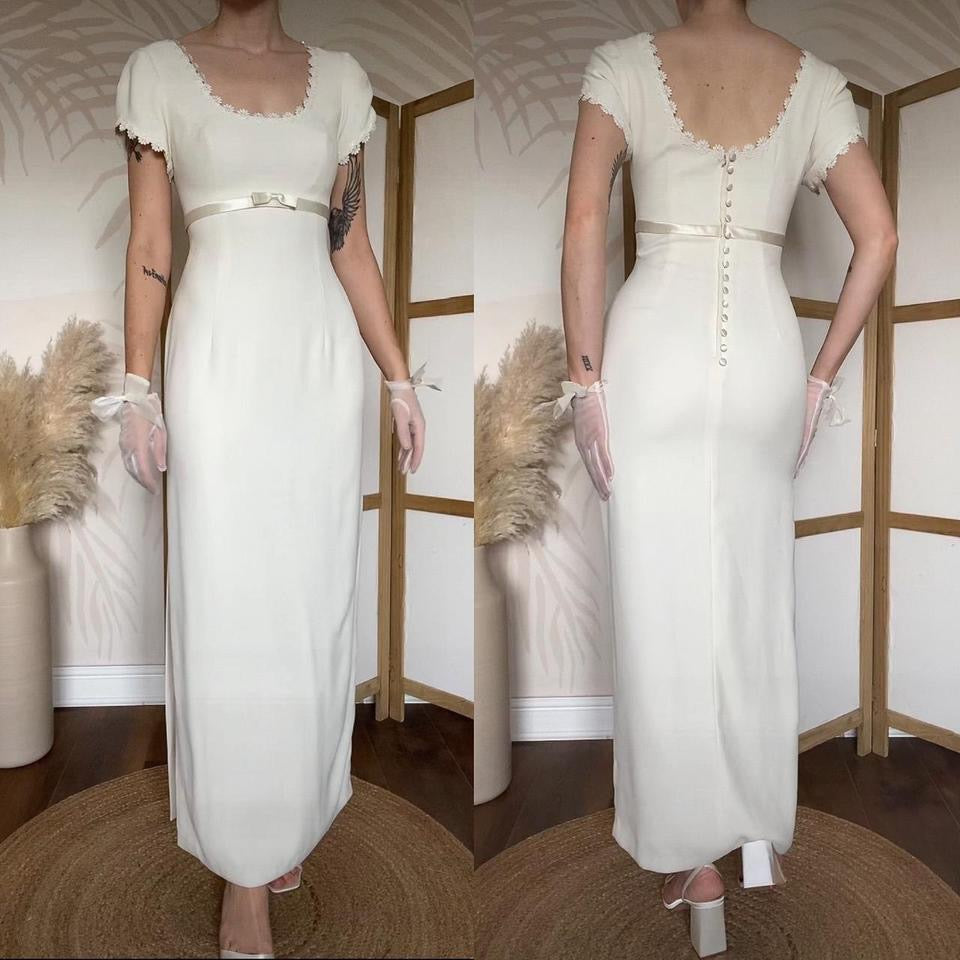 Cream short sleeve wedding dress uk 16/18