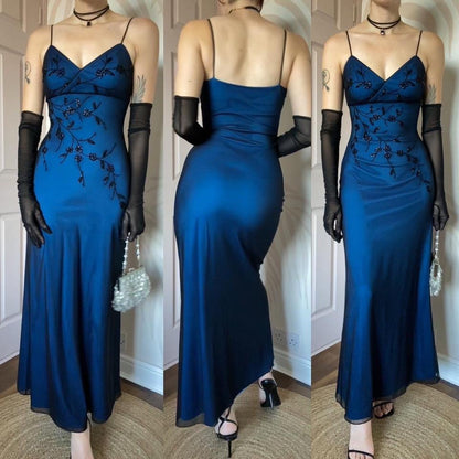 John Charles vintage 90s blue beaded dress UK 8-10