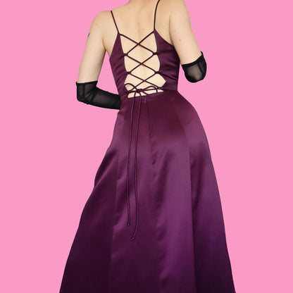 Purple Morgan & Co a-line lace up back evening gown UK 10