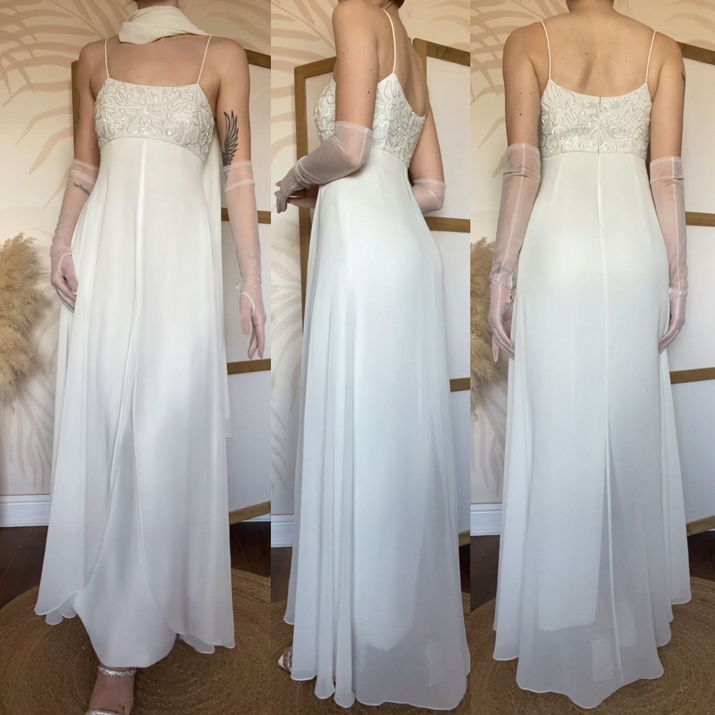 White empire waist beaded wedding dress uk 10