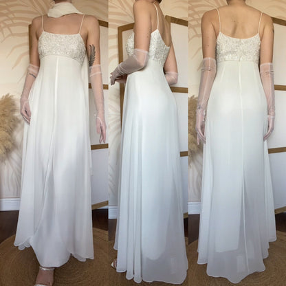 White empire waist beaded wedding dress uk 10