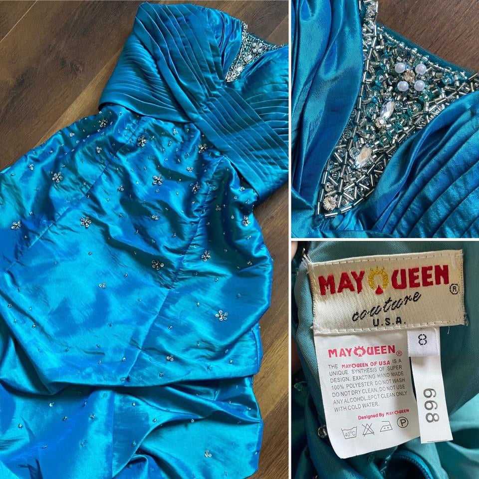 Sapphire May Queen strapless a-line beaded prom dress uk 12