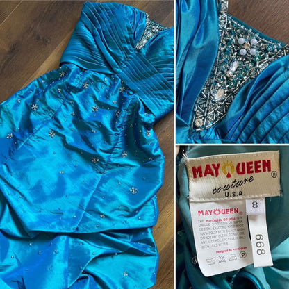 Sapphire May Queen strapless a-line beaded prom dress uk 12