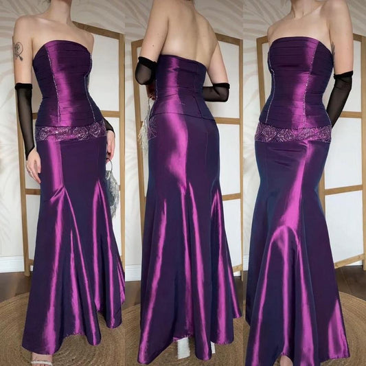 Dynasty taffeta purple 2-piece skirt & top prom set uk 10