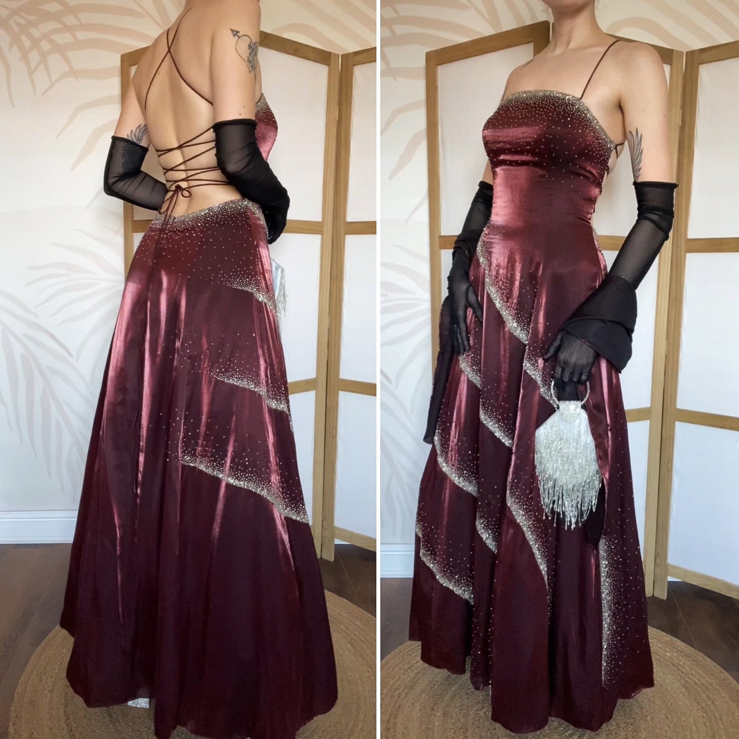 Scala red a-line beaded prom dress & shawl UK 10