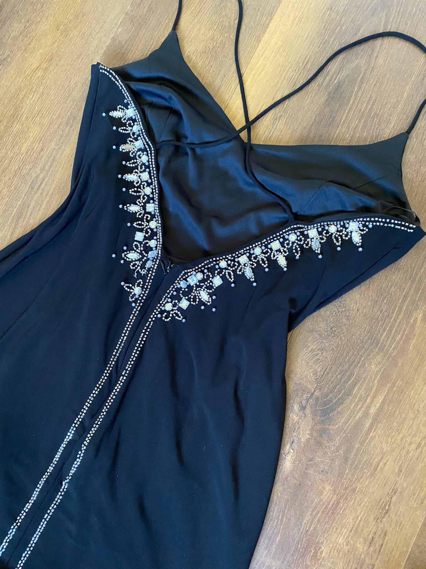 Black stretch gem & bead evening dress uk 14-16