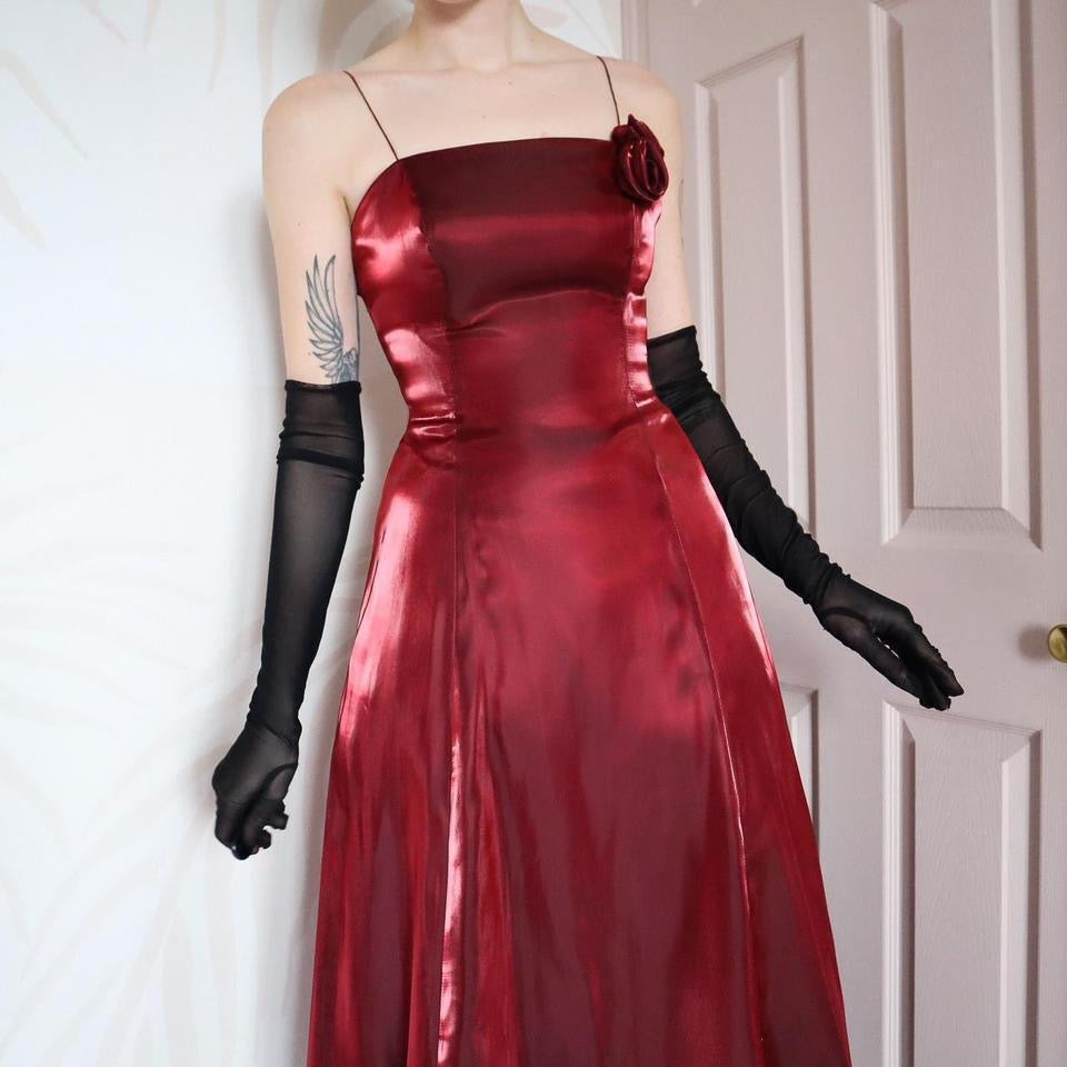 Shimmery red a-line evening dress UK 8 & UK 10