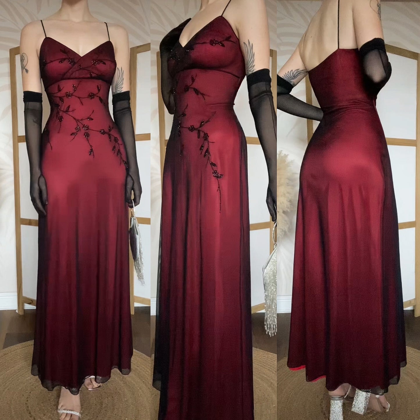John Charles red beaded stretch evening dress uk 14