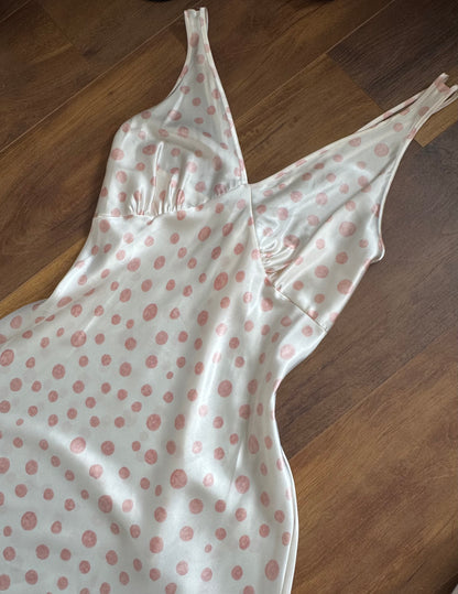 Pink polka dot satin slip dress uk 14-16