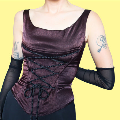 Silky stretch lace up corset top UK 10-12