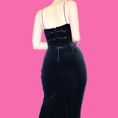 Black velvet stretch sequin dress UK 12